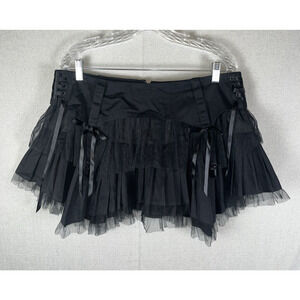 VTG Hell Bunny Micro Mini Skirt Size Large Mesh Tool Ribbons Lace Gothic Rave